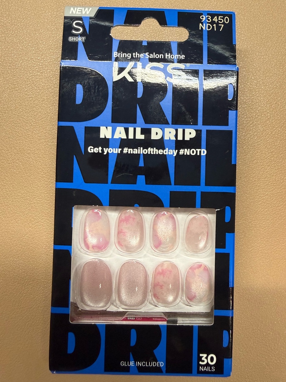 Kiss Nail Drip Short Press-On Nails – Pink Marble & Pearl